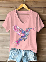 Women's Pink Hummingbird Print T-shirt