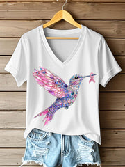 Women's Pink Hummingbird Print T-shirt