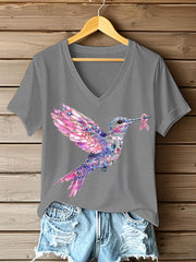 Women's Pink Hummingbird Print T-shirt