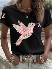 Women's Pink Hummingbird Print T-shirt
