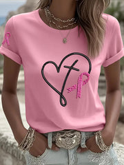 Women's Breast Cancer  Awareness Pink Ribbon Print  T-shirt