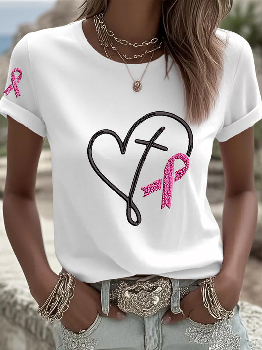 Women's Breast Cancer  Awareness Pink Ribbon Print  T-shirt