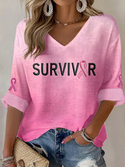 Women's Breast Cancer  Awareness Survivors Print  Waffle T-shirt
