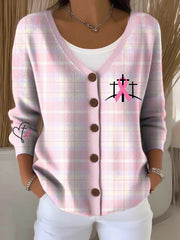 Women's Breast Cancer  Awareness Pink Ribbon Print  Cardigan