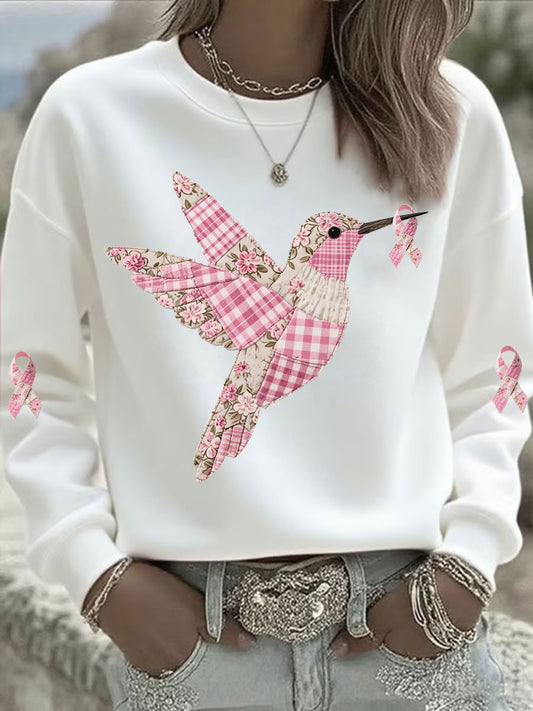 Women's Pink Hummingbird Printed Sweatshirt