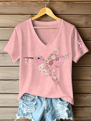 Women's Pink Hummingbird Print T-shirt