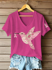 Women's Pink Hummingbird Print T-shirt