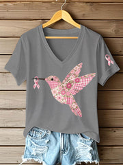 Women's Pink Hummingbird Print T-shirt
