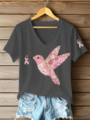 Women's Pink Hummingbird Print T-shirt