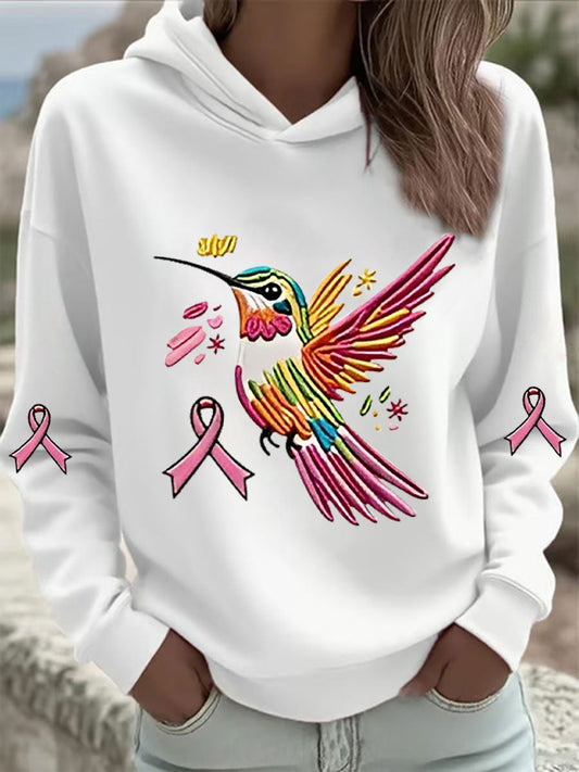 Women's Pink Hummingbird Print Hoodie