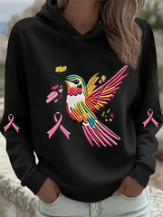 Women's Pink Hummingbird Print Hoodie