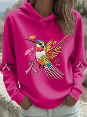 Women's Pink Hummingbird Print Hoodie