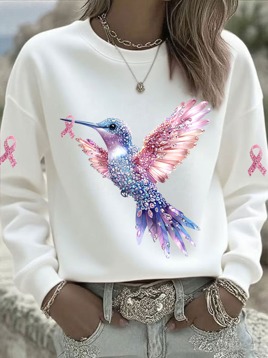 Women's Pink Hummingbird Printed Sweatshirt