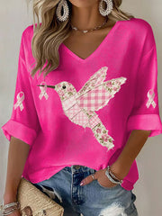 Women's Pink Hummingbird Print T-shirt