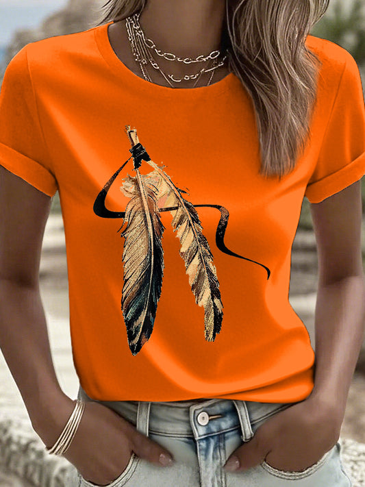 Women's Tribal Feather Print T-Shirt