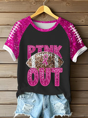 Women's Breast Cancer Awareness Football Pink Out Pink Ribbon Print T-shirt