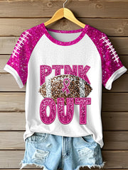 Women's Breast Cancer Awareness Football Pink Out Pink Ribbon Print T-shirt