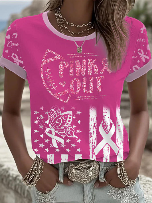 Women's Breast Cancer Pink Printed T-shirt