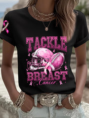 Women's Breast Cancer Awareness Football Pink Out Pink Ribbon Print T-shirt