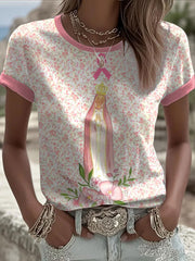 Women's Virgin Mary Pink Breast Cancer Awareness T-Shirt