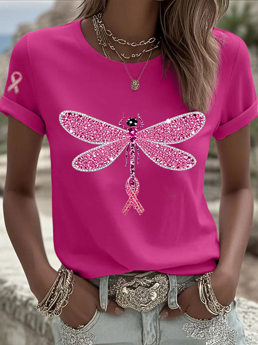 Women's Pink Ribbon Print Casual T-shirt