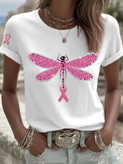 Women's Pink Ribbon Print Casual T-shirt