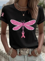 Women's Pink Ribbon Print Casual T-shirt