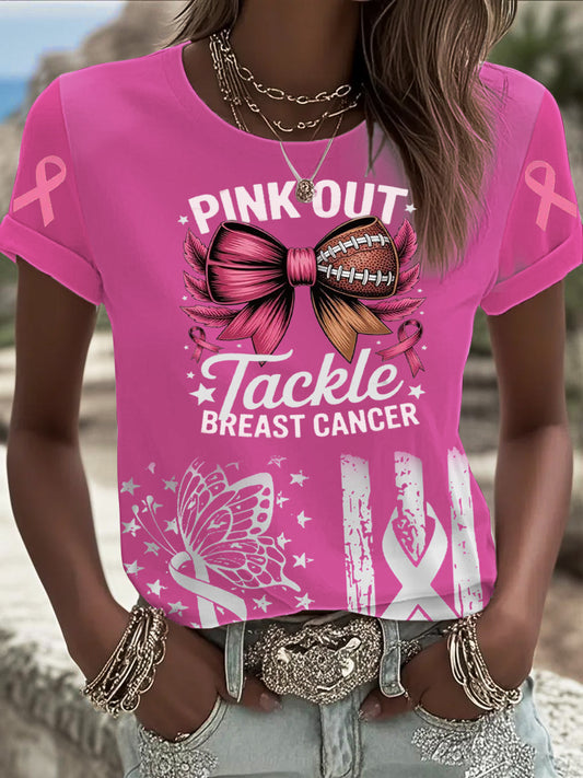 Women's Tackle Breast Cancer Printed T-shirt