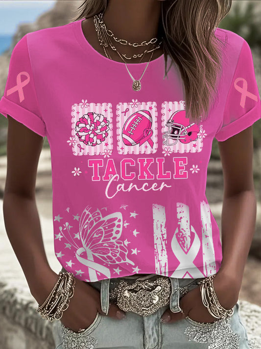 Women's Tackle Breast Cancer Printed T-shirt