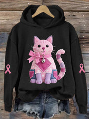Women's Pink Cat Pink Ribbon Breast Cancer Awareness Support Sweatshirt