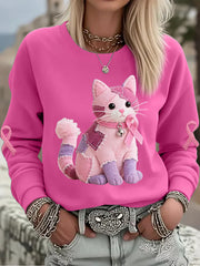 Women's Pink Cat Pink Ribbon Breast Cancer Awareness Support Sweatshirt