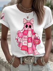 Women's Breast Cancer Awareness In October We Wear Pink Ghost Pink Ribbon Short Sleeve T-shirt