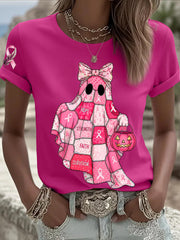 Women's Breast Cancer Awareness In October We Wear Pink Ghost Pink Ribbon Short Sleeve T-shirt