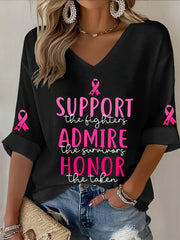 Women's Breast Cancer Awareness Support The Fighters Admire The Survivors Honor The Taken Pink Ribbon Waffle T-shirt