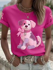 Women's Pink Dog Pink Ribbon Breast Cancer Awareness Support Tee