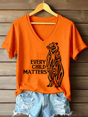 Women's Every Child Matters Black Bear Print V-Neck T-Shirt