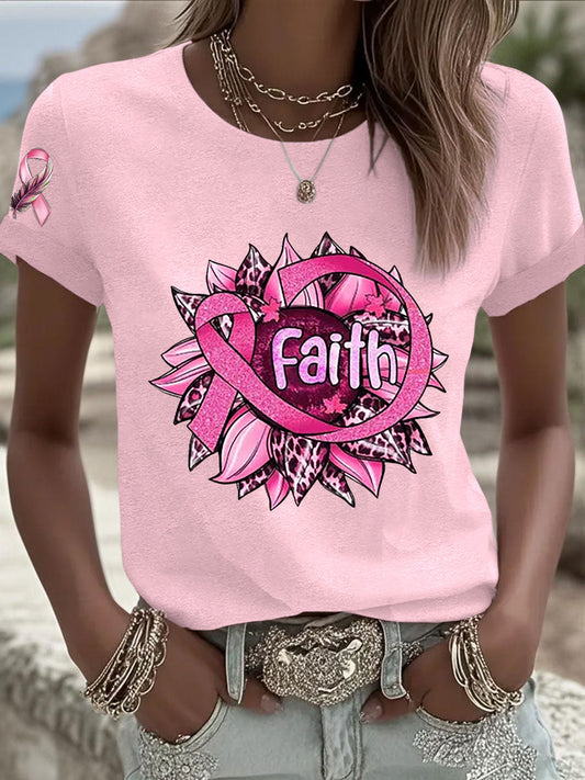 Women's Breast Cancer Awareness Pink Ribbon Short Sleeve  T-shirt