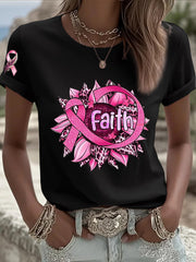 Women's Breast Cancer Awareness Pink Ribbon Short Sleeve  T-shirt
