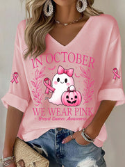 Women's In October We Wear Pink Printed Casual T-shirt