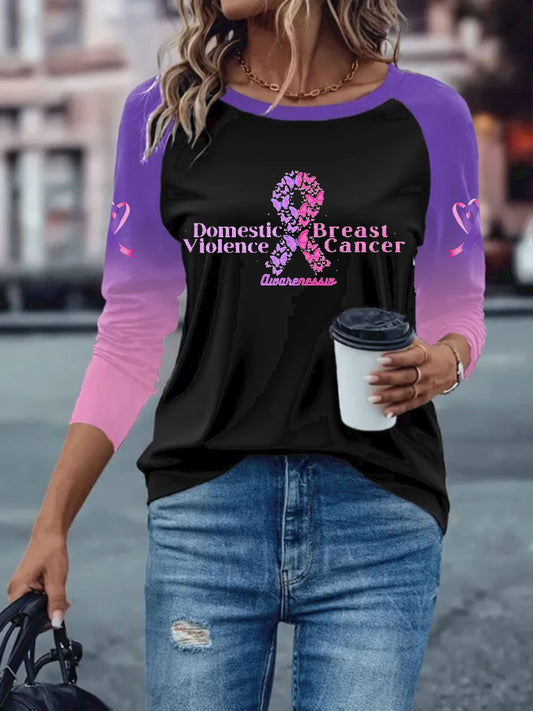 Women's Breast Cancer long-sleeved T-shirt with dropped shoulders