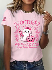 Women's In October We Wear Pink Printed Casual T-shirt