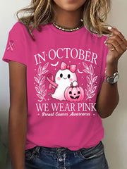 Women's In October We Wear Pink Printed Casual T-shirt