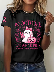 Women's In October We Wear Pink Printed Casual T-shirt