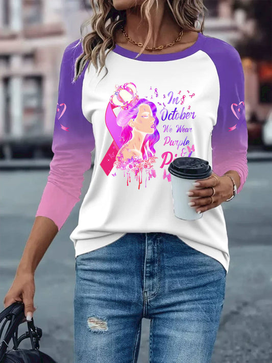 Women's Breast Cancer long-sleeved T-shirt with dropped shoulders
