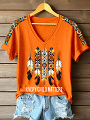 Women's Every Child Matters Feather Print V-Neck T-Shirt