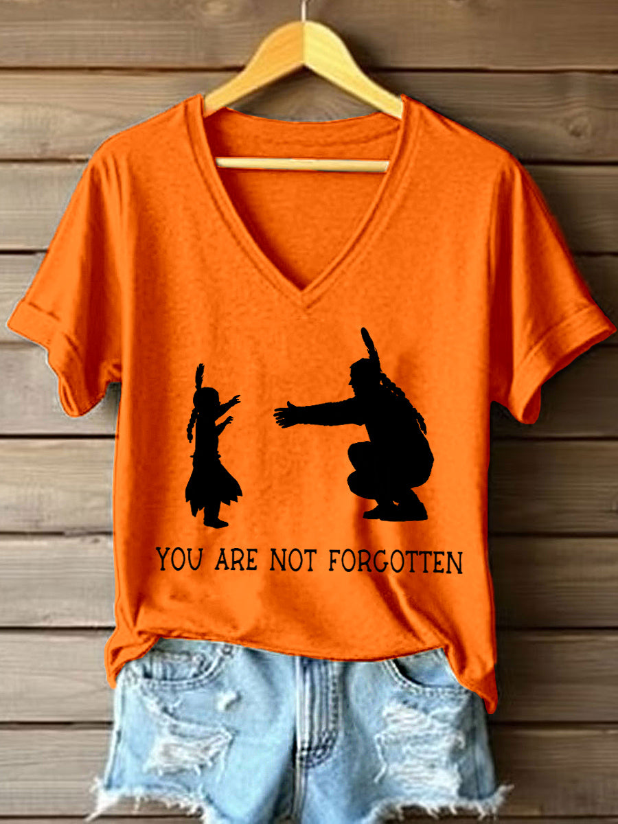 Women's You Are Not Forcotten Print V-Neck T-Shirt