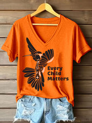 Women's Every Child Matters Hummingbird Print V-Neck T-Shirt