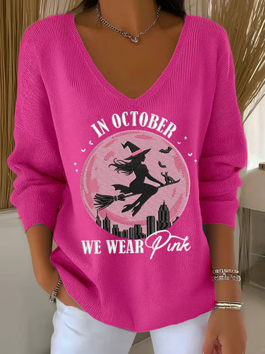 Women's In October We Wear Pink Printed Casual Top