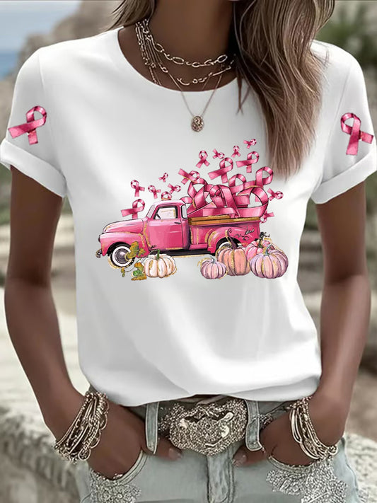 Women's Pink Breast Cancer Printed T-shirt