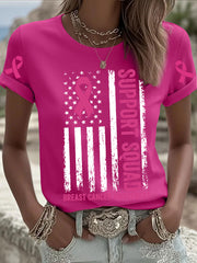 Women's Pink Breast Cancer Printed T-shirt